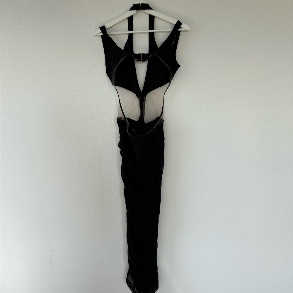 Sexy Mesh Bodycon Black Midi Dress